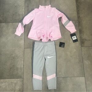 NEW NIKE girls gray pink 2 piece set jacket leggings toddler 3T